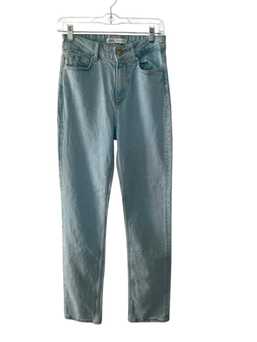 ZARA Women's Size 4 High Rise Straight Leg Blue Jeans Full Length 31” Inseam